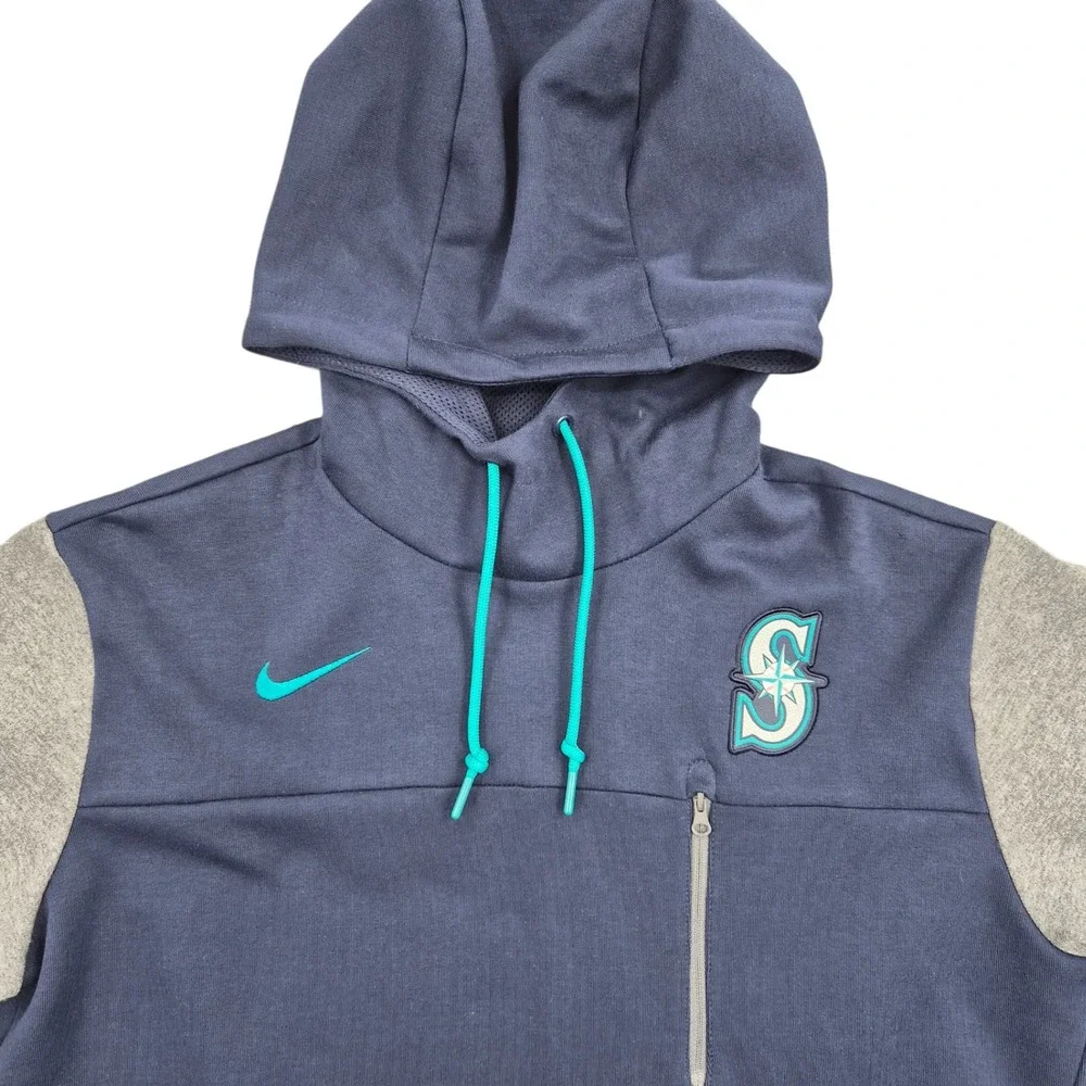 Nike BSBL Seattle Mariners Hoodie Mens Large Navy Gray Pullover MLB Sweatshirt